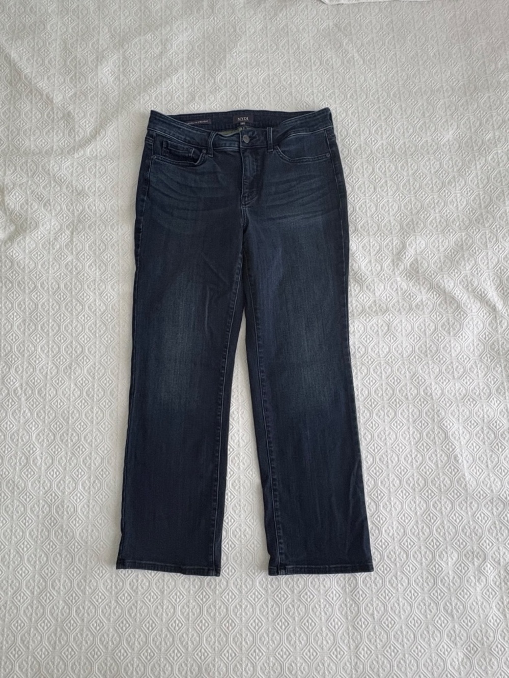 NYDJ Marilyn Straight Jeans 12 Petite Short Lift Tuck Dark Wash